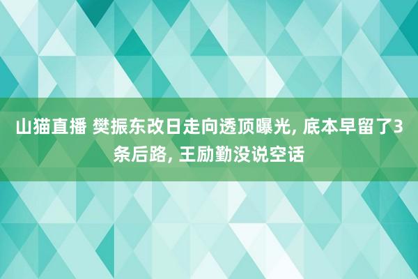 山猫直播 樊振东改日走向透顶曝光, 底本早留了3条后路, 王励勤没说空话