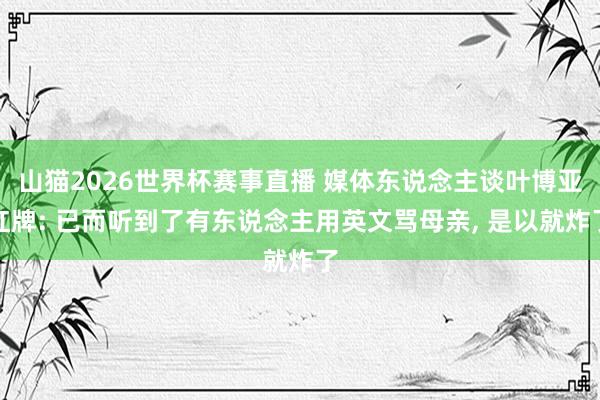 山猫2026世界杯赛事直播 媒体东说念主谈叶博亚红牌: 已而听到了有东说念主用英文骂母亲, 是以就炸了