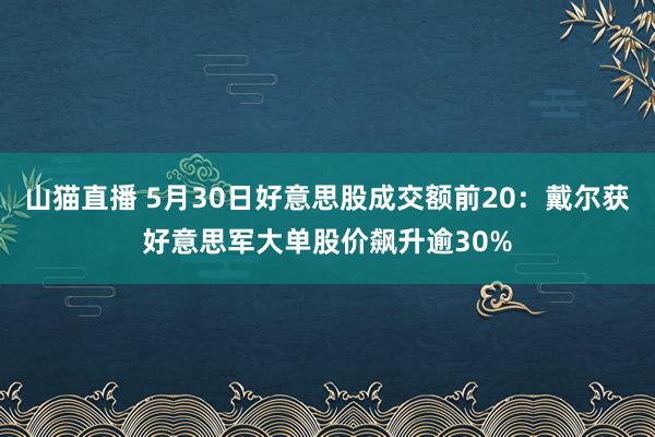山猫直播 5月30日好意思股成交额前20：戴尔获好意思军大单股价飙升逾30%