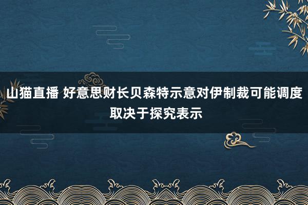 山猫直播 好意思财长贝森特示意对伊制裁可能调度 取决于探究表示