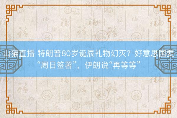 山猫直播 特朗普80岁诞辰礼物幻灭？好意思国要“周日签署”，伊朗说“再等等”