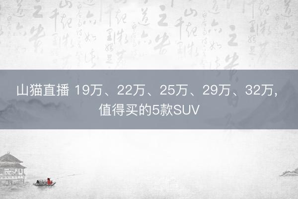 山猫直播 19万、22万、25万、29万、32万， 值得买的5款SUV