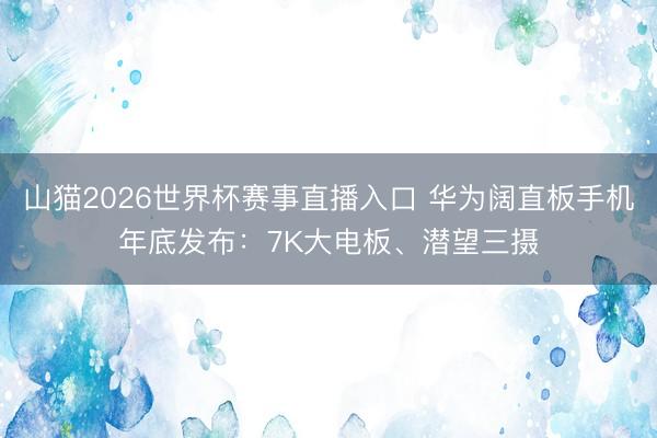 山猫2026世界杯赛事直播入口 华为阔直板手机年底发布:7K大电板、潜望三摄